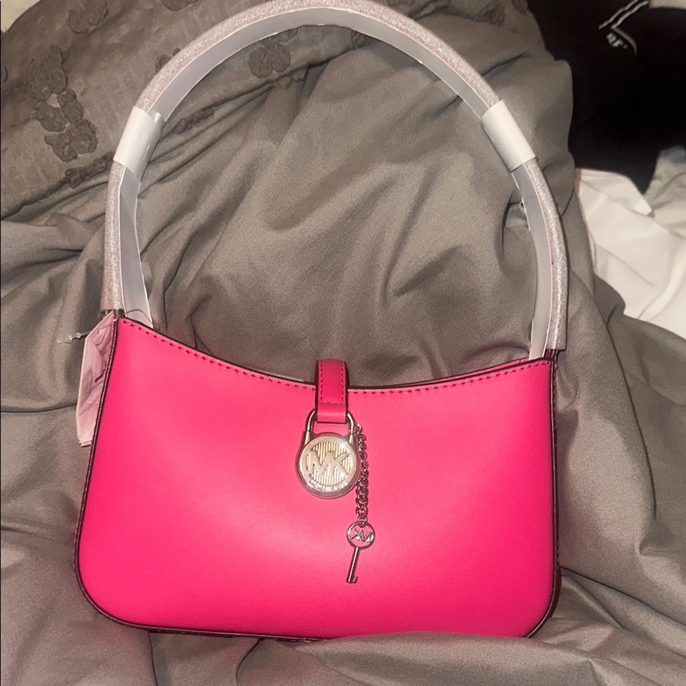 Michael Kors Pink (dragonfruit) Structured Shoulder Bag with Silver Hardware